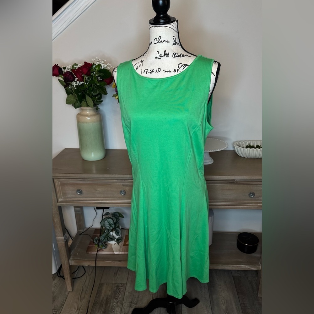 New York & Company Sleeveless Fit-and-Flare Dress - Green